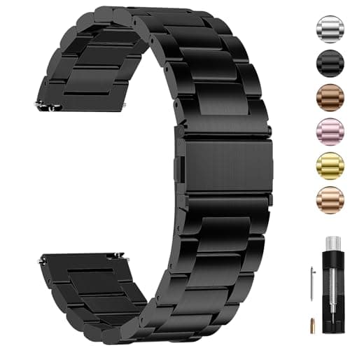 Image of Fullmosa Watch Strap, Metal Watch Straps for Men Women, Smart Watch Strap for 16mm 18mm 19mm 20mm 22mm 24mm Watch Band with Quick Release, Black