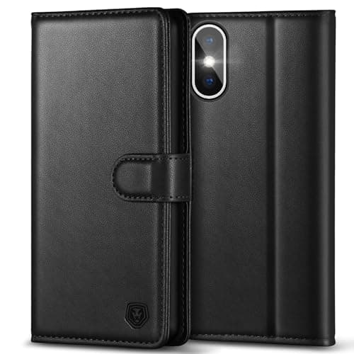 Image of Kuafcase Compatible for iPhone X/XS Case with 4 Card Slots Magnetic Closure Kickstand Shockproof Protective Phone Case Compatible for iPhone X/XS - Black