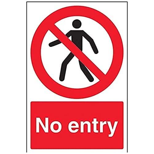 Image of V Safety 52016AU-R No Entry Pedestrian Prohibition Sign - Portrait - 200mm x 300mm - 1mm Rigid Plastic, Black/Red