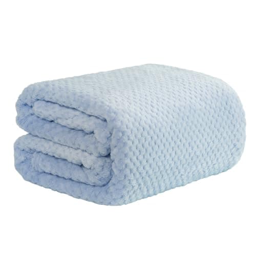 Image of Dreamscene Throws for Sofas Blue Blanket, Soft Cosy Warm Blanket Honeycomb Waffle Fleece Blanket for Bed Settee Faux Fur Throw Lightweight Fluffy Bed Throw Double Size, 150 x 200cm