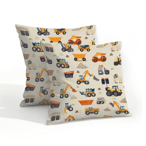 Image of Mexpekil Cartoon Construction Trucks Diggers Cushion Covers 45x45 cm Outdoor Waterproof Throw Pillow Case Set of 2 Pillowcase 18x18 in for Patio Garden