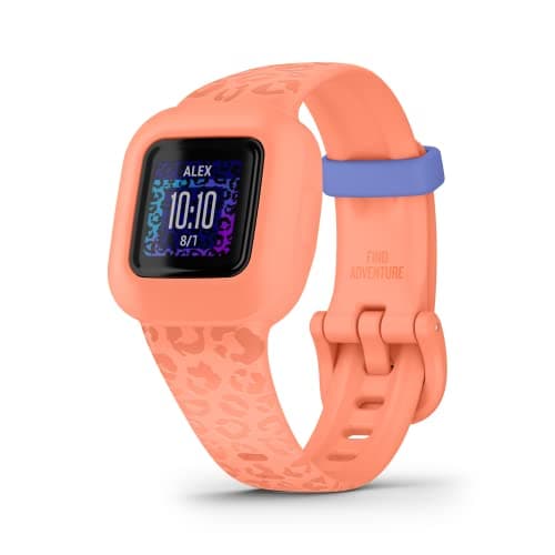 Image of Garmin vívofit® jr. 3 Kids Fitness Tracker, Peach Leopard, Up to 1 Year Battery Life, Swim-Friendly, Activity Unlocks Adventure