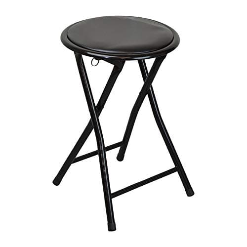 Image of Harbour Housewares Black Padded Folding Stool - Easy Store Metal Frame Sponge Padded Stool with Floor Protector Bumper Feet Lightweight Foldable Seat for Kitchen Bar, Breakfast Bar