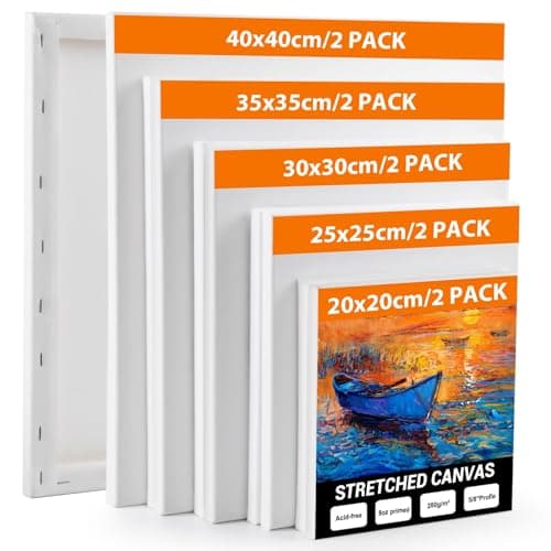 Image of Koncci 10 Pack Stretched Canvas for Painting, 40x40 35x35 30x30 25x25 20x20cm Art Canvases for Painting, Acid-Free/Cotton/Triple Primed/280GSM Blank Canvas Set for Acrylic & Oil Painting