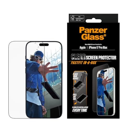 Image of PanzerGlass Screen Protector for iPhone 17 Pro Max 6.9 inch, Ultra Wide Full Edge to Edge Tempered Glass Drop/Scratch Protection, Anti-Fingerprint, FastFit IN-A-BOX