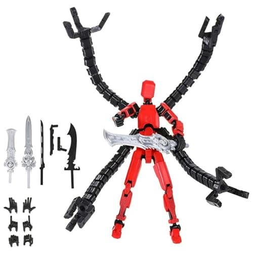 Image of Upgraded 3D Printed Action Figures Dummy 13 Multi-Jointed Movable Titan 13 Action Figure Already Assembled Action Figure with Weapons for Collectible Desk Decor for Adults Enthusiasts (Red-Black)