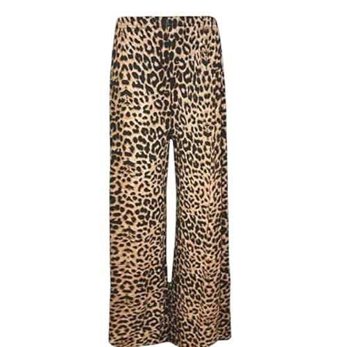 Image of SXME MIGHT SAY Palazzo Wide Leg Flared Elasticated Stretch Plus Size Plain Trousers - Brown Leopard 12-14