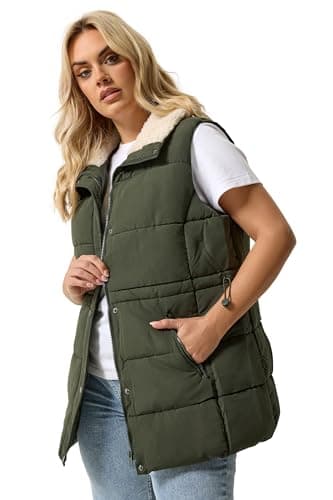 Image of Yours Curve Green Padded Gilet - Women's - Plus Size Curve