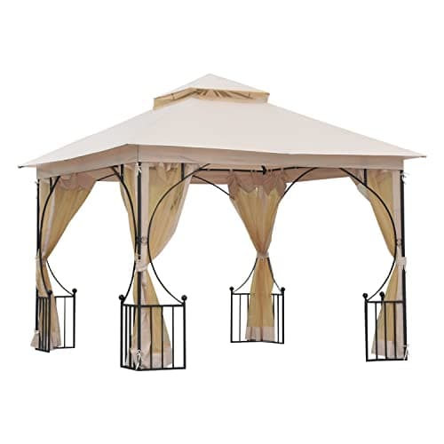 Image of Outsunny 3 x 3m Garden Gazebo Patio Party Tent Shelter Outdoor Canopy Double Tier Sun Shade with Metal Frame and Netting, Beige