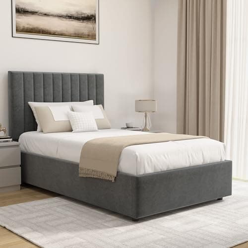 Image of Blisswood Ottoman Storage Bed Frame, 3ft Single Bed Frames, Upholstered Ottoman Bed Frame, Wooden Slats Stylish And Space Saving Bed Frame, Velvet Fabric Storage Bed (3ft Dark Grey, No Mattress)