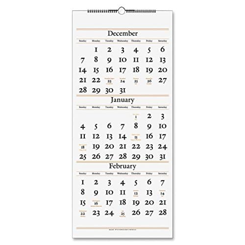 Image of At-A-Glance SW11528 Three-Months-per-Page Reference Wall Calendar Vertical Format 12-1/4 x 27