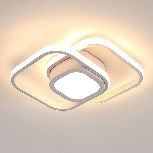 Image of Dorlink LED Ceiling Light, White Square Creative Acrylic Modern Ceiling Lighting, 32W 3000K Warm Light Indoor Decor LED Ceiling Lamp for Bedroom, Living Room, Kitchen, Hallway, Aisle