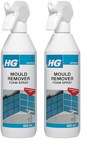 Image of HG Mould Remover Foam Spray, Mould Spray & Mildew Cleaner, Removes Mould Stains From Walls, Tiles, Bathroom Seals & More - 500ml (Pack of 2)