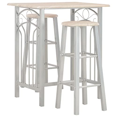 Image of vidaXL 3 Piece Bar Set Composed of Wood and Steel with Built-In Footrests - Versatile for Homes, Gardens, Bars, Pubs, or Restaurants, Weather and Easy to Clean