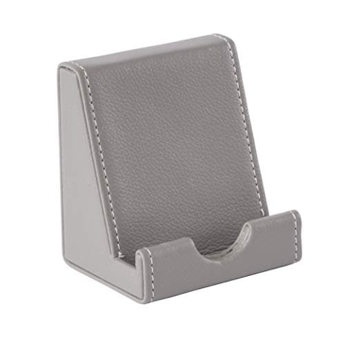 Image of Osco Faux Leather Smartphone Cradle, Mobile Stand – Desk & Bedside Phone Holder, Sleek Organiser, H80 × W87 × D60 mm, Grey