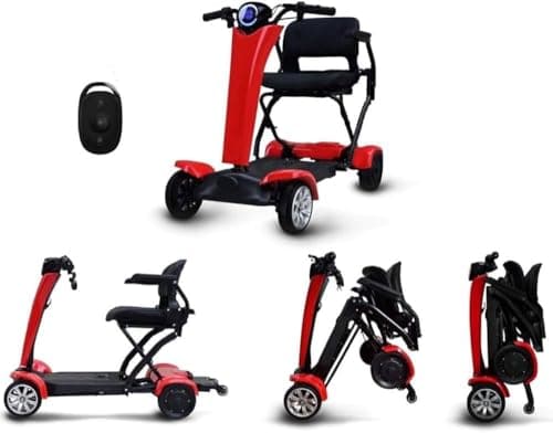 Image of Automatic Folding Mobility Scooter, Auto Folding Electric Portable Travel Scooter, Mobility Chair, 250W Dual Motor, Flip Up Arm Rest, 20 KM Removable Battery, Remote Control, 4 Wheel Suspension