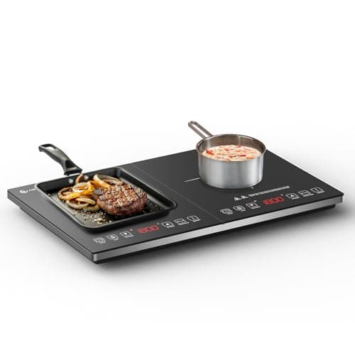 Image of AMZCHEF Double Induction Hob, Portable Induction Cooker with Ultra-Thin Body, Independent Control, 10 Temperature Levels, Multiple Power Levels, 2800W, 3-Hour Timer, Safety Lock