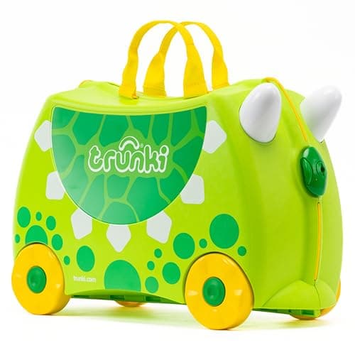Image of Trunki Children’s Ride-On Suitcase and Kid's Hand Luggage | Dinosaurs Toy Gift for 3 year olds : Dudley the Dinosaur (Green)