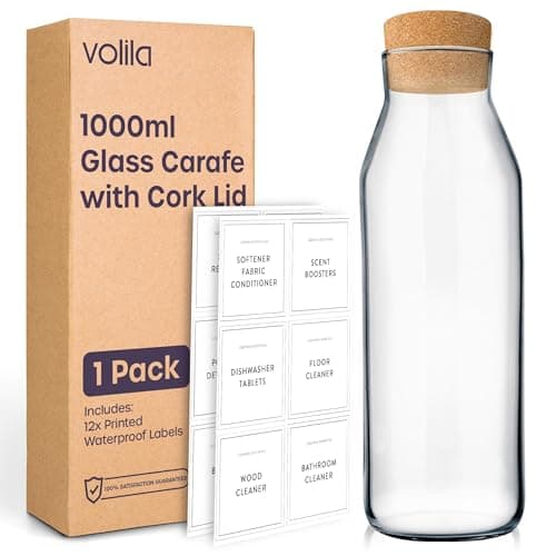 Image of 1L Water Carafe - 1 Pack Glass Carafe with Lid for Cold Drink, Milk, and Juice Jars - Versatile Glass Bottles for Detergent Storage