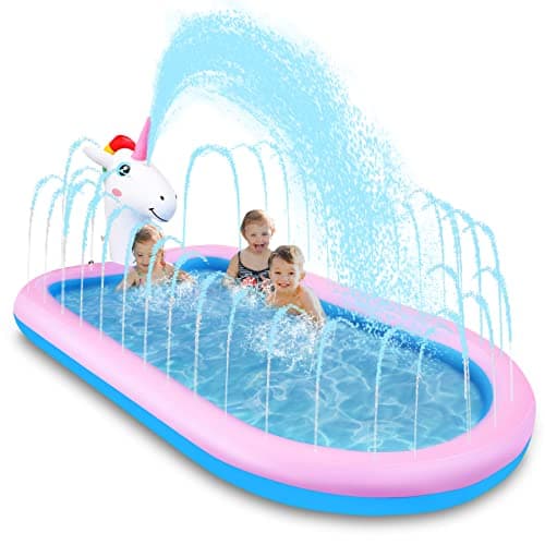 Image of COOLJOYA Inflatable Pool | Splash Spray Paddling Pool Sprinkler Pad | Paddling Pool for Kids Toddlers | Swimming Pool Toy Gifts 68 x 41 x 18 Inch (Unicorn)