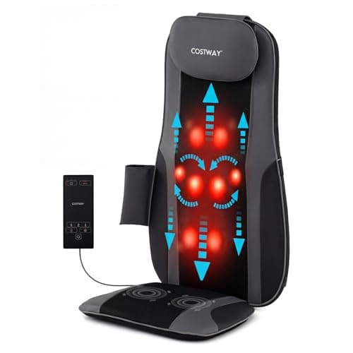 Image of COSTWAY Back Massager with Heat, Shiatsu Massage Chair Pad with 4 Kneading Rolling Nodes and 2 Vibrating Motors, Deep Tissue 3D Neck & Back Massage Seat Cushion for Home Office Use