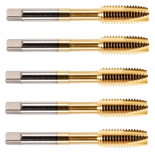 Image of 5 Pack - M10 x 1.5 Spiral Point Tap HSS M2 Titanium (TiN) Coated 10mm Thread. Metric Hand/Machine Screw Tap Metric Coarse. for Tapping Through Holes