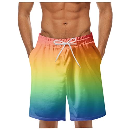 Image of Men's Casual Gradient Shorts Mens Tie Dye Swim Shorts Multi Colors Quick Dry Elastic Waist Adjustable Drawstring for Beach Pool and Casual Summer Wear Yellow