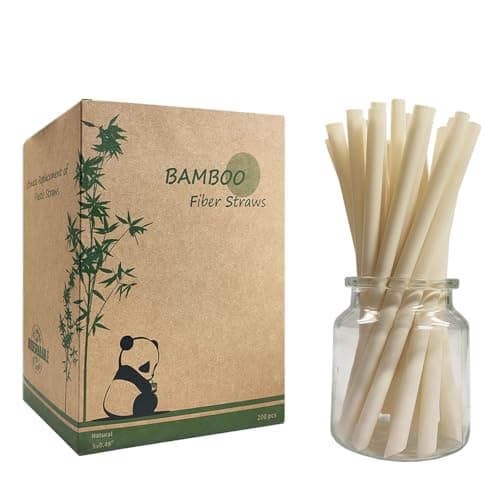 Image of Extra Wide Bamboo Jumbo Smoothie Straws, Pack of 200 Biodegradable Disposable Boba Bubble Tea Bamboo Fiber Drinking Straws - Durability 9 in x 0.5 in Hot and Cold Drinking