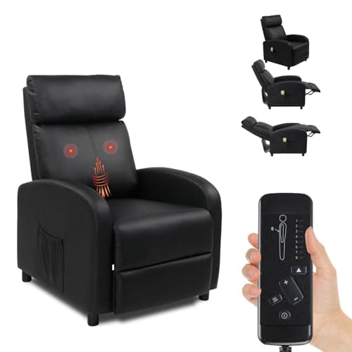 Image of Bonnlo Chair Recliners, Recliner Chair with Massage & Heat, Oversized Recliners Armchair Lounge Sofa Adjustable Leg Rest, Side Pocket, for Home Living Room Theatre (Black PU)