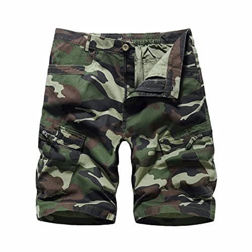 Image of LY4U Mens Cargo Shorts Casual Camo Cotton Combat Shorts with Multi Pockets Green 36W