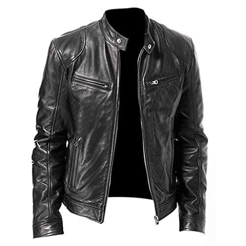 Image of Blue Yellow Leather Jacket Mens Full Zip Slim Fit Biker Motorcycle Racer Jacket Vintage Faux Leather Bomber Aviator Jackets with Pockets Fleece Lined Winter Autumn Retro Solid PU Wax Coats for Men XL