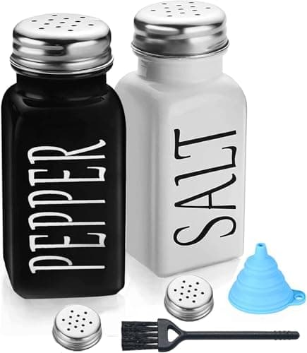 Image of Salt and Pepper Shakers Set, 2 Pcs Salt and Pepper Shakers Sets, Small Black and White Salt Shaker, Salt and Pepper Pots Salt Dispenser for Kitchen, BBQ, Camping, Restaurant, Dining Table