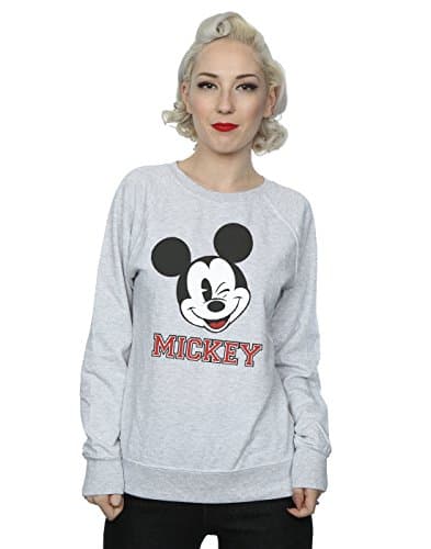 Image of Disney Women's Mickey Mouse Face Sweatshirt Medium Heather Grey