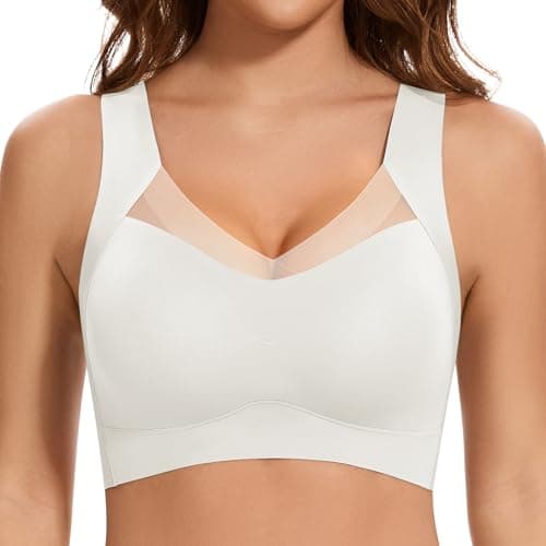 Image of Cavotor Wireless Bras for Women Comfort Support Non Wired Sport Bra for Large Busts Seamless Padded Soft Mesh Bralettes (Pull On-White,L)