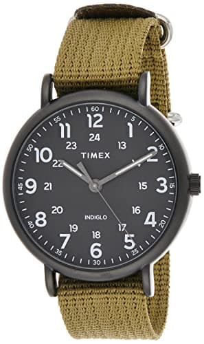 Image of Timex Weekender XL 43 mm Men Black Case Olive Fabric Strap Watch TW2U68200