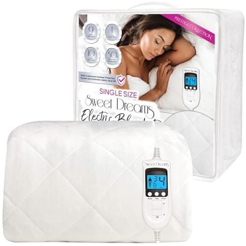 Image of Sweet Dreams Electric Blanket Single Bed Size 200 x 107 x 40cm - Plush Fleece Quilted, Fitted, Washable, Heated Mattress Cover Underblanket,10 Timer & 9 Heat Settings, Overheat Protection