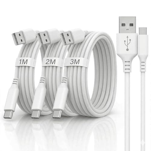 Image of Vitalspot Stores USB C to USB A Phone Charger Cables - USB A to USB C Power Bank Fast Charging Cable for Data Transfer, Nylon Braided Phone Cables for iPhone 17, 16, 15, Pixel & Switches - White, 1m