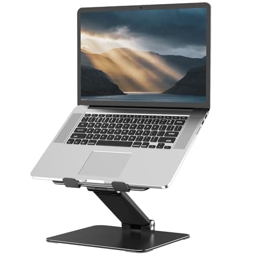 Image of Tonmom Adjustable Laptop Stand for Desk, Metal Foldable Laptop Riser, Portable Laptop Holder, Ventilated Cooling Computer Notebook Stand Compatible with 10-17.3” Laptops