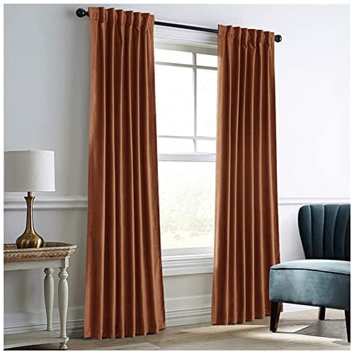 Image of YAOTT Velvet Eyelet Curtains Thermal Insulated Lined Velour Window Treatment Solid Soft Grommet Curtains Darkening Curtains for Salon or Living Room,Amber Gold,(214x214cm)-84" Wx84 L(1 Panel)