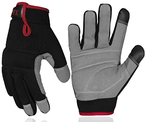Image of Mens Work Gloves Utility Touch Screen Breathable Spandex Rigger Padded Knuckles Working Mechanic Palm Safety Builder Dexterity Construction Gardening Camping Driving (M, Red)