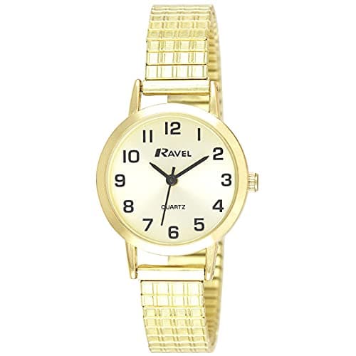 Image of Ravel - Women's Traditional Watch with Clear Numeral Dial on Expander Bracelet - Gold Tone/Champagne Dial