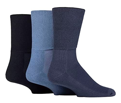 Image of IOMI Footnurse - 3 Pack Unisex Extra Wide Bamboo Diabetic Socks | 4 Sizes | For Swollen Feet & Legs | Smooth Toe Seam | Cushioned Foot (9-11 UK, Denim)