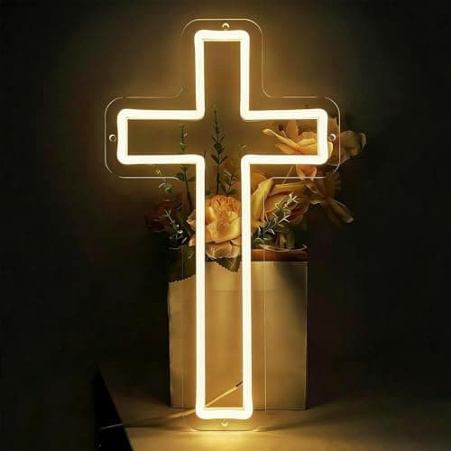 Image of Cross Neon Sign, Jesus Cross LED Neon Light for Wall Decor, USB Powered Hanging LED Home Decoration Lamp, Lighted Christian Catholic Crucifix, for Easter Christmas Wedding Decor