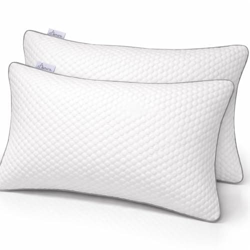Image of Aamira Shredded Memory Foam Bed Pillows 2 Pack 70x45cm, Orthopaedic Neck & Shoulder Support, Hypoallergenic, Adjustable Height, Removable Washable Bamboo Cover, Ideal for Stomach, Back & Side Sleepers