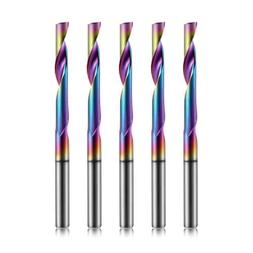 Image of Trvoxviq DLC Coated Single Flute End Mill ,Solid Carbide CNC Spiral Router Bits for Aluminum - 1/8" Diameter, 1/8" Shank 22mm Length,1 Flute(3.175x22mm,5PCS)