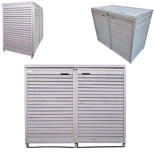 Image of 1.35m x 1.14m Large Grey Wooden Outdoor Garden Double Wheelie Bin Store Storage for 2 Bins, Garden Bin Storage box, Wheelie Bin Hideaways, Bin Shed