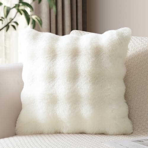 Image of JOTOM Set of 1 Plush Cushion Cover 55x55 cm Soft Decorative Throw Pillow Cover Fluffy Faux Fur Pillowcase for Couch Sofa Bedroom Pillow 22x22 Inch (Cream White)
