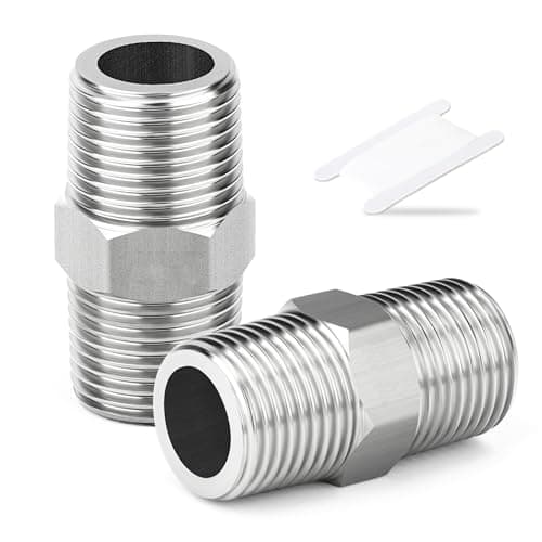 Image of TAISHER 2PCS 304 Stainless Steel New Hex Nipple, 1/4" BSP Male x 1/4" BSP Male, Pipe Adapter Fitting
