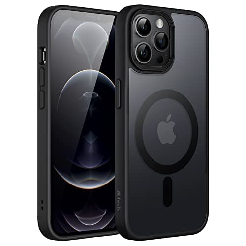 Image of JETech Magnetic Case for iPhone 12 Pro Max 6.7-Inch Compatible with MagSafe, Translucent Matte Back Slim Shockproof Phone Cover (Black)
