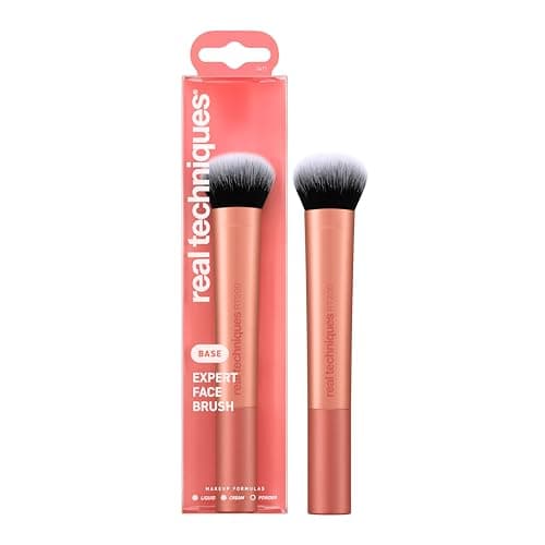Image of Real Techniques Expert Face Makeup Brush, For Liquid and Cream Foundation, Blush, and Bronzer, Buildable Coverage for Base Makeup, Dense, Synthetic Bristles, Vegan and Cruelty-Free, 1 Count